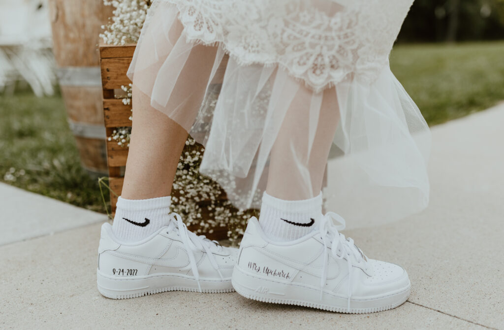 custom bridal shoes on wedding day